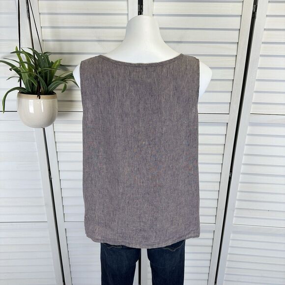 FLAX Linen Tank Top Purple-Tan Scoop Neck Sleeveless Blouse Size M Lagenlook - Picture 4 of 8